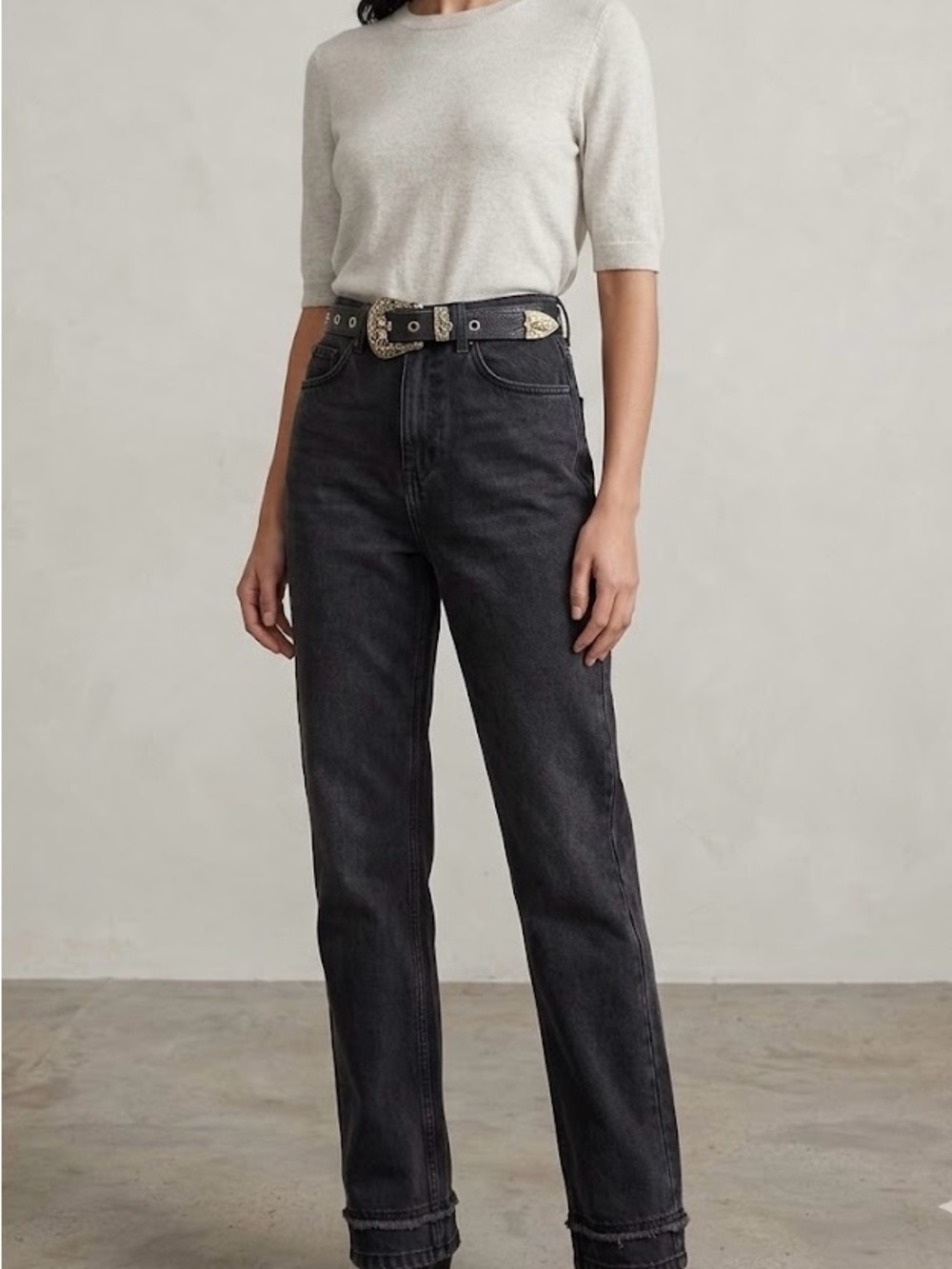 Lé AL.X Women's Jeans Built-in Western Belt High Rise Straight Leg Size 26 black